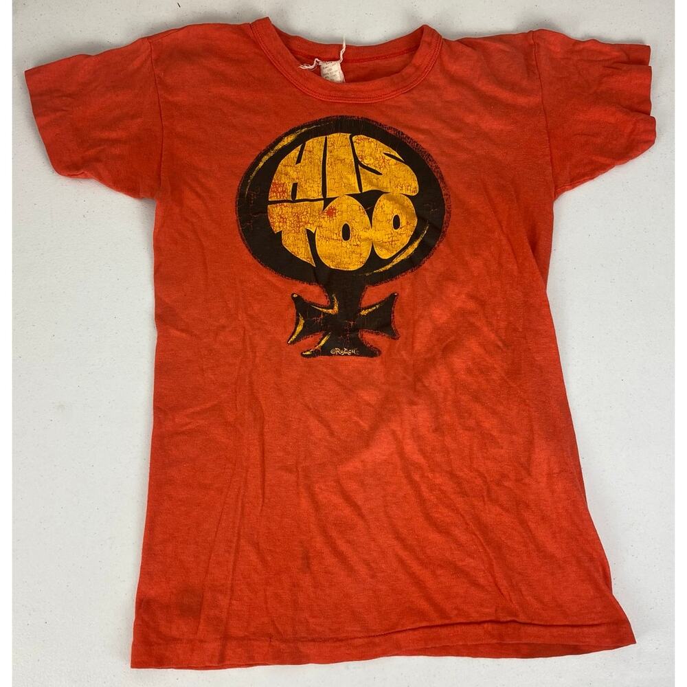 VTG 1972 Roach Studios "His Too" single stitch band promo music graphic t-shirt